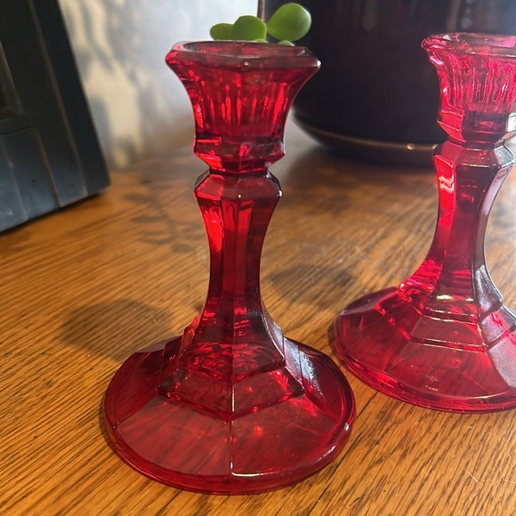 Vintage Indiana Glass Ruby Red Candle Holder - 2 - Picture 5 of 14